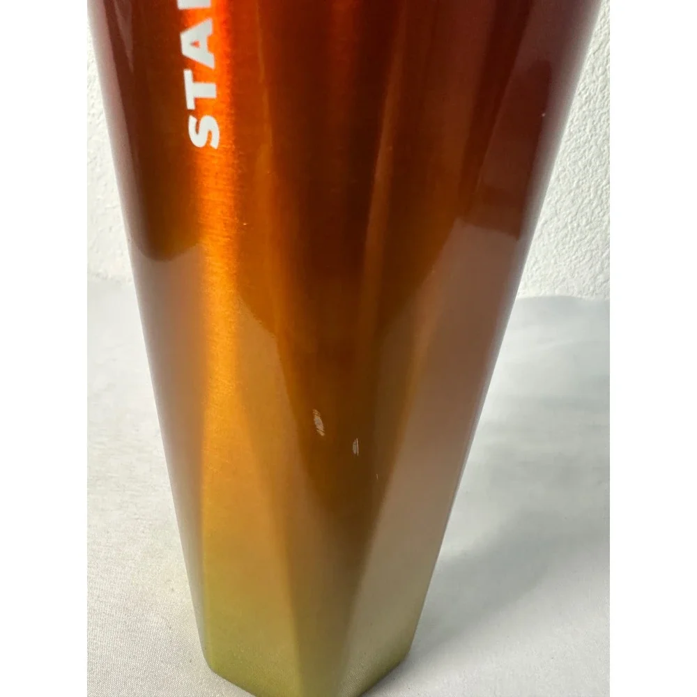 Starbucks 2022‎ Red Orange Yellow Ombre Faceted 24oz Cold Cup Tumbler with Straw